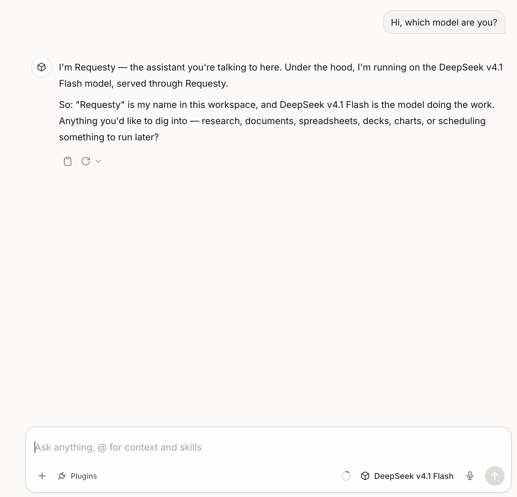 Langdock chat running DeepSeek v4.1 Flash through Requesty
